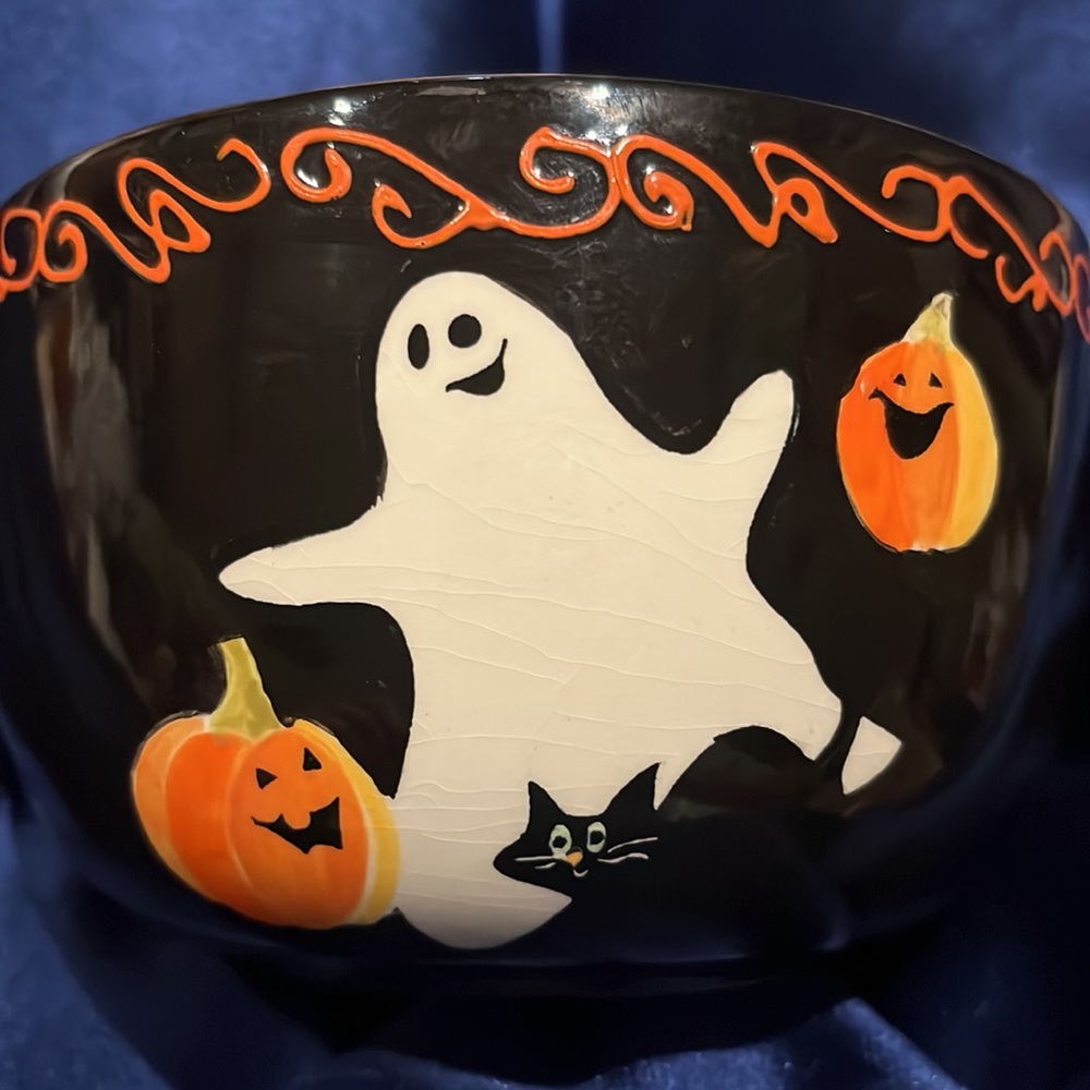 Certified International Midnight Halloween Bowl by Frederking Ghosts Pumpkins